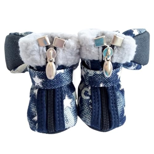Hundeschuhe Pfotenschutz Outdoor Haustier-Schuhe for Hunde, Welpen, warm, Schnee, Winterstiefel, schöner Anti-Rutsch-Reißverschluss, rutschfest, atmungsaktiv(A,4) von SJHFKDK