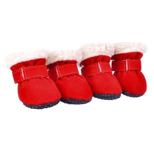 Hundeschuhe Pfotenschutz Outdoor Hund Herbst und Winter Lange Flauschige warme Oxford-Sohlen rutschfeste verschleißfeste Schneestiefel Haustier Dicke Schuhe for kleine mittelgroße Hunde(R,S) von SJHFKDK