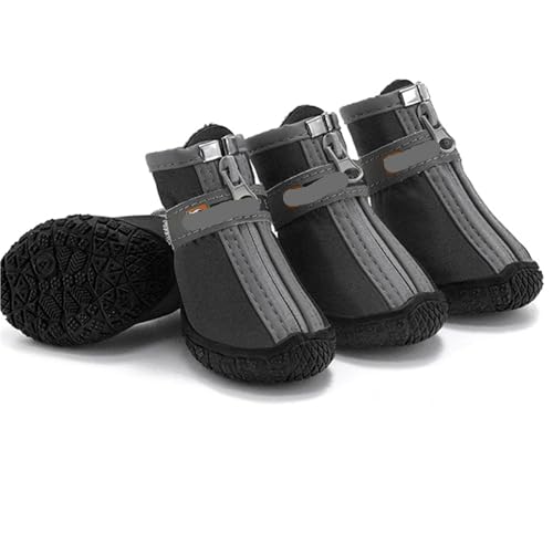 Hundeschuhe Pfotenschutz Outdoor Hundeschuhe, rutschfeste Sohlen, Dicker Plüschschutz, Pfotenschutz, warm, for atmungsaktive Kletterhaustiere(Black,4) von SJHFKDK