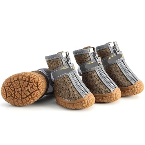 Hundeschuhe Pfotenschutz Outdoor Hundeschuhe, rutschfeste Sohlen, Dicker Plüschschutz, Pfotenschutz, warm, for atmungsaktive Kletterhaustiere(Earthen Yellow,1) von SJHFKDK
