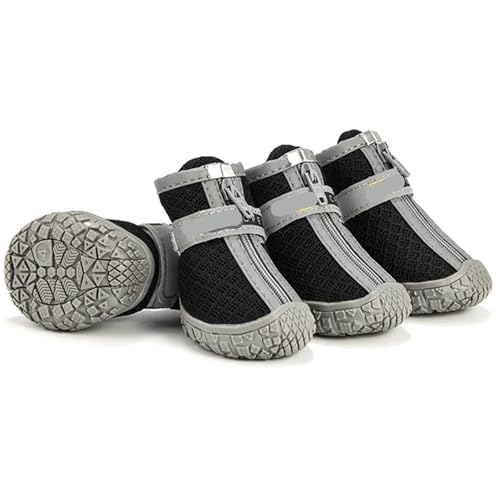Hundeschuhe Pfotenschutz Outdoor Hundeschuhe, rutschfeste Sohlen, Dicker Plüschschutz, Pfotenschutz, warm, for atmungsaktive Kletterhaustiere(Light Grey,5) von SJHFKDK