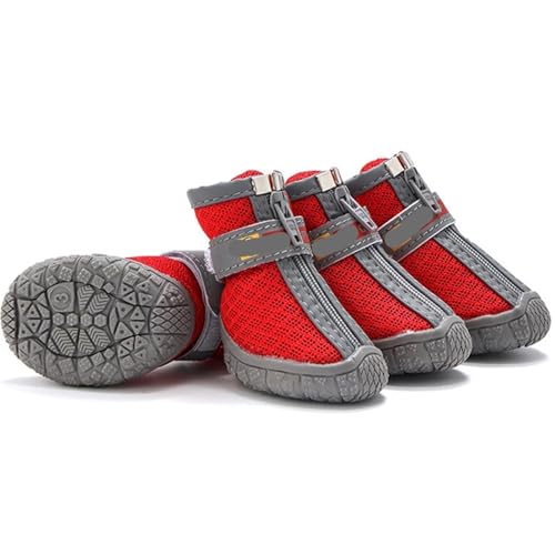 Hundeschuhe Pfotenschutz Outdoor Hundeschuhe, rutschfeste Sohlen, Dicker Plüschschutz, Pfotenschutz, warm, for atmungsaktive Kletterhaustiere(Red,3) von SJHFKDK