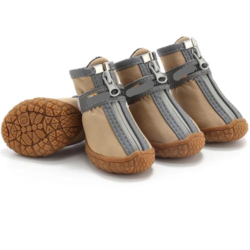 Hundeschuhe Pfotenschutz Outdoor Hundeschuhe, rutschfeste Sohlen, Dicker Plüschschutz, Pfotenschutz, warm, for atmungsaktive Kletterhaustiere(Yellow,5) von SJHFKDK