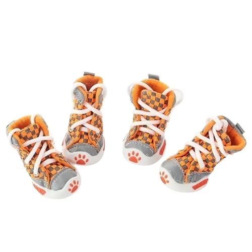Hundeschuhe Pfotenschutz Outdoor Hundeschuhe, weiche Sohle, for kleine Welpen, Anti-Tropfen, atmungsaktiv, 4er-Set, for den Sommer(Orange,X-Samll) von SJHFKDK