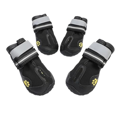 Hundeschuhe Pfotenschutz Outdoor Reflektierende Hundeschuhe Sneaker Wasserdicht Anti-Rutsch-Winterstiefel Schuhe Socken Haustier for mittelgroße und große Hunde(Black,No.2) von SJHFKDK