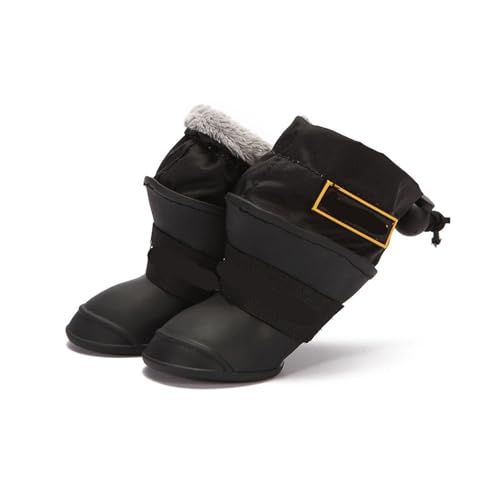 Hundeschuhe Pfotenschutz Outdoor Warme, wasserdichte Regenschuhe for Haustiere, for kleine und mittelgroße Hunde, Winter-Schneestiefel aus Fleece, weiches Silikon, verstellbar, rutschfest(Black,M) von SJHFKDK
