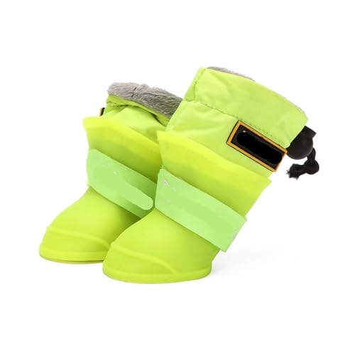 Hundeschuhe Pfotenschutz Outdoor Warme, wasserdichte Regenschuhe for Haustiere, for kleine und mittelgroße Hunde, Winter-Schneestiefel aus Fleece, weiches Silikon, verstellbar, rutschfest(Green,XL) von SJHFKDK