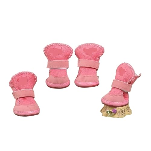 SJHFKDK Hundeschuhe Pfotenschutz Outdoor 1 Set mit 4 Haustier-Schneestiefeln, Hundeschuhen, Plüsch-Baumwoll-Fußabdeckung for den Winter, klein, kann Nicht verlieren, warm, Herbst und(Pink,M) von SJHFKDK