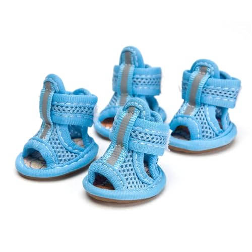 SJHFKDK Hundeschuhe Pfotenschutz Outdoor 4 Stück Sommer-Haustiersandalen mit Gummisohle, Hunde-Sneakers, reflektierende, atmungsaktive Mesh-Schuhe for kleine und mittelgroße Hunde(Blue,XS) von SJHFKDK