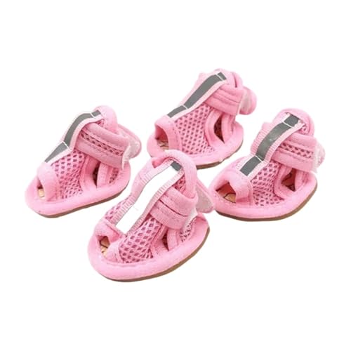 SJHFKDK Hundeschuhe Pfotenschutz Outdoor 4 Stück Sommer-Haustiersandalen mit Gummisohle, Hunde-Sneakers, reflektierende, atmungsaktive Mesh-Schuhe for kleine und mittelgroße Hunde(Pink,S) von SJHFKDK