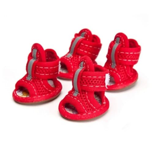 SJHFKDK Hundeschuhe Pfotenschutz Outdoor 4 Stück Sommer-Haustiersandalen mit Gummisohle, Hunde-Sneakers, reflektierende, atmungsaktive Mesh-Schuhe for kleine und mittelgroße Hunde(Red,L) von SJHFKDK