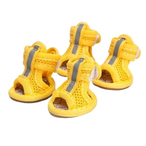 SJHFKDK Hundeschuhe Pfotenschutz Outdoor 4 Stück Sommer-Haustiersandalen mit Gummisohle, Hunde-Sneakers, reflektierende, atmungsaktive Mesh-Schuhe for kleine und mittelgroße Hunde(Yellow,XL) von SJHFKDK
