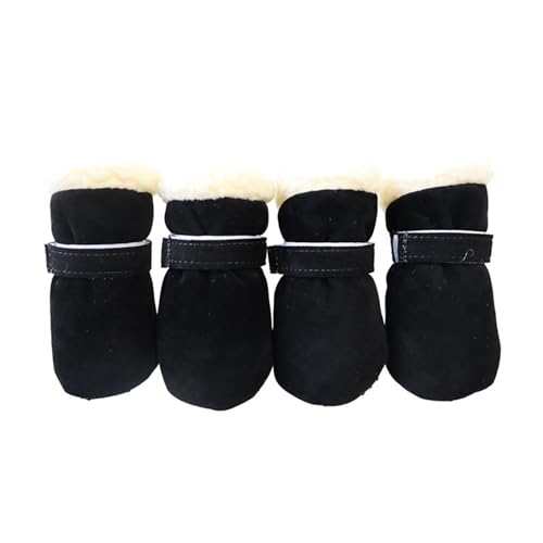 SJHFKDK Hundeschuhe Pfotenschutz Outdoor 4 Stück Winter wasserdichte warme Haustier-Zubehör Hundesocken Bootie Schuhe rutschfest for kleine Hunderassen Spaziergänge im Freien(Black,M) von SJHFKDK