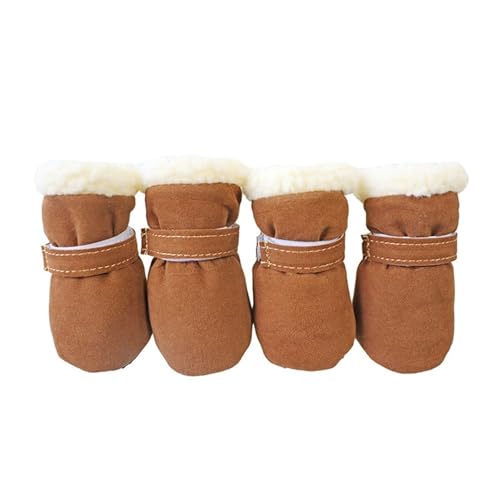 SJHFKDK Hundeschuhe Pfotenschutz Outdoor 4 Stück Winter wasserdichte warme Haustier-Zubehör Hundesocken Bootie Schuhe rutschfest for kleine Hunderassen Spaziergänge im Freien(Brown,Samll) von SJHFKDK