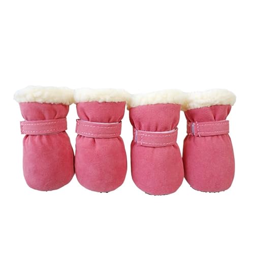 SJHFKDK Hundeschuhe Pfotenschutz Outdoor 4 Stück Winter wasserdichte warme Haustier-Zubehör Hundesocken Bootie Schuhe rutschfest for kleine Hunderassen Spaziergänge im Freien(Pink,Samll) von SJHFKDK