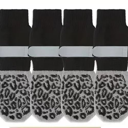 SJHFKDK Hundeschuhe Pfotenschutz Outdoor 4 Stück rutschfeste Hundesocken mit reflektierenden Streifen, Anti-Leck-Riemen, Pfotenschutz for Haustiere im Innen- und Außenbereich(B,M) von SJHFKDK