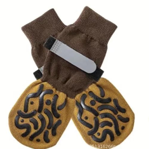 SJHFKDK Hundeschuhe Pfotenschutz Outdoor 4 Stück rutschfeste Hundesocken mit reflektierenden Streifen, Anti-Leck-Riemen, Pfotenschutz for Haustiere im Innen- und Außenbereich(Brown,L) von SJHFKDK