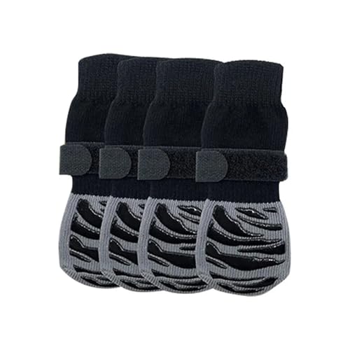 SJHFKDK Hundeschuhe Pfotenschutz Outdoor 4 Stück rutschfeste Hundesocken mit reflektierenden Streifen, Anti-Leck-Riemen, Pfotenschutz for Haustiere im Innen- und Außenbereich(D,Samll) von SJHFKDK