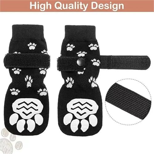 SJHFKDK Hundeschuhe Pfotenschutz Outdoor 4 Stück rutschfeste Hundesocken mit reflektierenden Streifen, Anti-Leck-Riemen, Pfotenschutz for Haustiere im Innen- und Außenbereich(E,M) von SJHFKDK