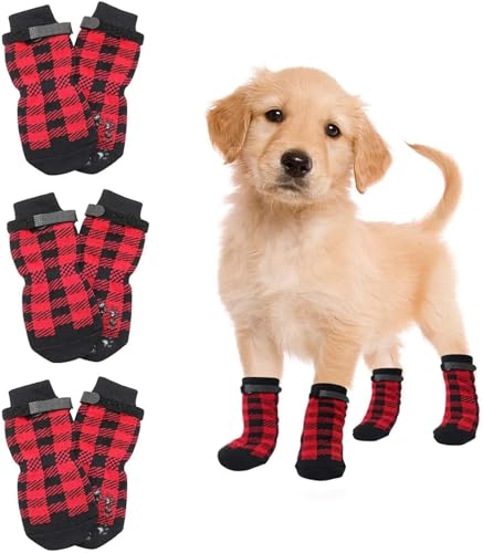 SJHFKDK Hundeschuhe Pfotenschutz Outdoor 4 Stück rutschfeste Hundesocken mit reflektierenden Streifen, Anti-Leck-Riemen, Pfotenschutz for Haustiere im Innen- und Außenbereich(G,M) von SJHFKDK