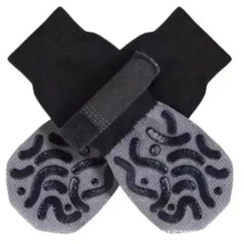 SJHFKDK Hundeschuhe Pfotenschutz Outdoor 4 Stück rutschfeste Hundesocken mit reflektierenden Streifen, Anti-Leck-Riemen, Pfotenschutz for Haustiere im Innen- und Außenbereich(Gray,XS) von SJHFKDK