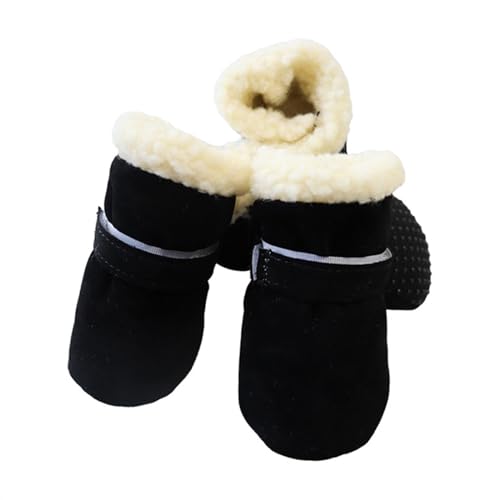 SJHFKDK Hundeschuhe Pfotenschutz Outdoor 4 Stück wasserdichte, warme Haustier-Hundeschuhe, rutschfeste Schneestiefel for kleine Hunderassen, Welpen, Katzen(Black,M) von SJHFKDK
