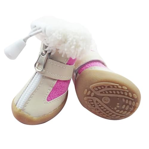 SJHFKDK Hundeschuhe Pfotenschutz Outdoor 4 Teile/Satz Elastische Winter Haustier Hund Schuhe Anti-Slip Samt Verdickung Wärmer Kleine Komfort Stiefel Tier(Pink,5) von SJHFKDK