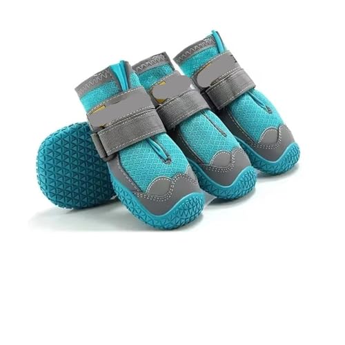 SJHFKDK Hundeschuhe Pfotenschutz Outdoor 4 Teile/Satz Haustier Hund Schuhe Reflektierende wasserdichte Stiefel Warme Schnee Regen Haustiere Booties Anti-rutsch Socken for Medium Large(Blue,7) von SJHFKDK