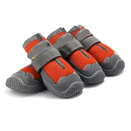 SJHFKDK Hundeschuhe Pfotenschutz Outdoor 4 Teile/Satz Haustier Hund Schuhe Reflektierende wasserdichte Stiefel Warme Schnee Regen Haustiere Booties Anti-rutsch Socken for Medium Large(Orange,6) von SJHFKDK