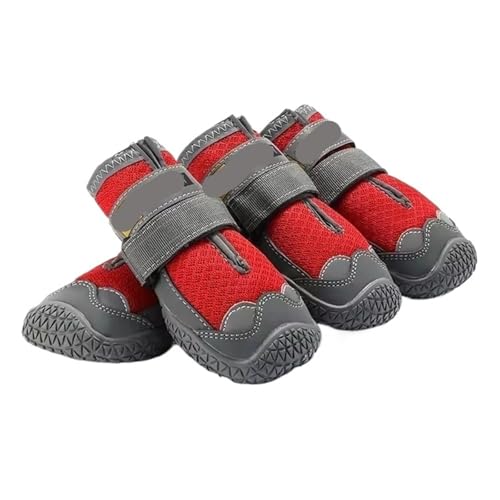 SJHFKDK Hundeschuhe Pfotenschutz Outdoor 4 Teile/Satz Haustier Hund Schuhe Reflektierende wasserdichte Stiefel Warme Schnee Regen Haustiere Booties Anti-rutsch Socken for Medium Large(Red,7) von SJHFKDK