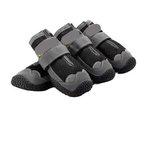 SJHFKDK Hundeschuhe Pfotenschutz Outdoor 4 Teile/Satz Hundeschuhe for Große Hunde Atmungsaktiv Professionelle Outdoor Anti-Rutsch Langlebig Haustier for Wandern Gummisohle(Black,6) von SJHFKDK