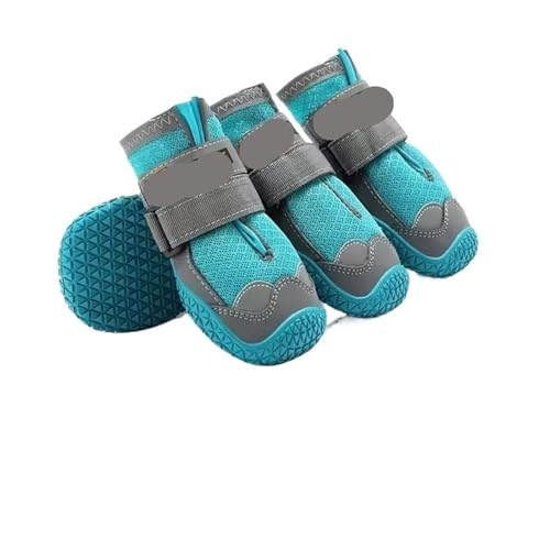 SJHFKDK Hundeschuhe Pfotenschutz Outdoor 4 Teile/Satz Hundeschuhe for Große Hunde Atmungsaktiv Professionelle Outdoor Anti-Rutsch Langlebig Haustier for Wandern Gummisohle(Blue,6) von SJHFKDK