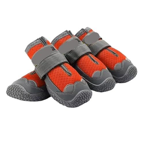 SJHFKDK Hundeschuhe Pfotenschutz Outdoor 4 Teile/Satz Hundeschuhe for Große Hunde Atmungsaktiv Professionelle Outdoor Anti-Rutsch Langlebig Haustier for Wandern Gummisohle(Orange,2) von SJHFKDK