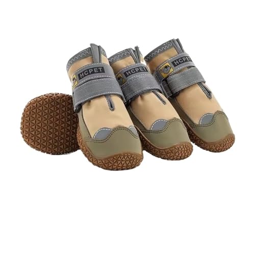 SJHFKDK Hundeschuhe Pfotenschutz Outdoor 4 Teile/Satz Hundeschuhe for Große Hunde Atmungsaktiv Professionelle Outdoor Anti-Rutsch Langlebig Haustier for Wandern Gummisohle(Waterproof Yellow,5) von SJHFKDK