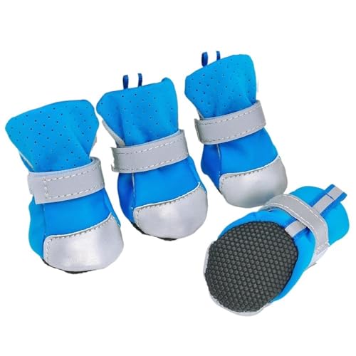 SJHFKDK Hundeschuhe Pfotenschutz Outdoor 4 stücke Warme Winter Hund Schuhe wasserdichte Hunde Anti-Slip Welpen Regen Schnee Booties Reflektierende Haustier Socken for kleine Mittelgroße(Blue,S) von SJHFKDK