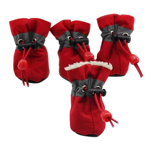 SJHFKDK Hundeschuhe Pfotenschutz Outdoor 4 stücke Winter Dicke Warme Haustier Hund Schuhe Anti-Slip wasserdichte Regen Schnee Stiefel for Welpen Socken Booties Pfote Pflege(B4,3) von SJHFKDK