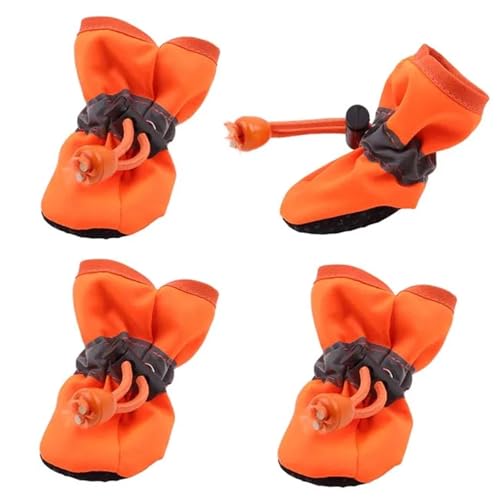 SJHFKDK Hundeschuhe Pfotenschutz Outdoor 8 stücke Haustier Hund Schuhe Anti-Slip Regen Schnee Boot Dicken Warmen for Kleine Katzen Hunde Welpen Socken Booties(Orange,L) von SJHFKDK