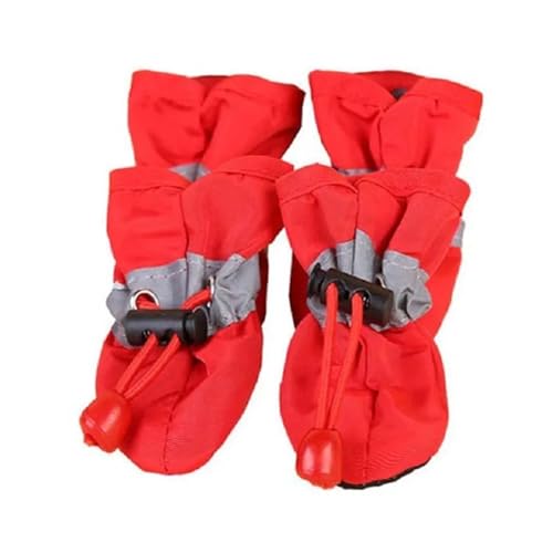 SJHFKDK Hundeschuhe Pfotenschutz Outdoor 8 stücke Haustier Hund Schuhe Anti-Slip Regen Schnee Boot Dicken Warmen for Kleine Katzen Hunde Welpen Socken Booties(Red,XXL) von SJHFKDK