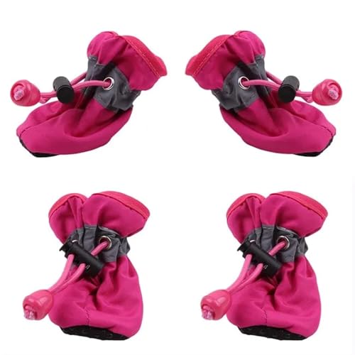 SJHFKDK Hundeschuhe Pfotenschutz Outdoor 8 stücke Haustier Hund Schuhe Anti-Slip Regen Schnee Boot Dicken Warmen for Kleine Katzen Hunde Welpen Socken Booties(Rose red,M) von SJHFKDK