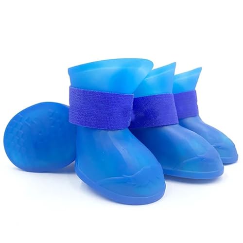 SJHFKDK Hundeschuhe Pfotenschutz Outdoor 8Pcs Pet wasserdichte Regenschuhe Anti-Rutsch-Gummistiefel for kleine mittelgroße Hunde Katzen Outdoor-Schuh(Blue,Samll) von SJHFKDK