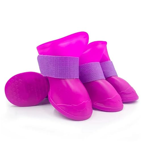 SJHFKDK Hundeschuhe Pfotenschutz Outdoor 8Pcs Pet wasserdichte Regenschuhe Anti-Rutsch-Gummistiefel for kleine mittelgroße Hunde Katzen Outdoor-Schuh(Purple,L) von SJHFKDK