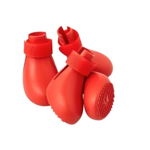 SJHFKDK Hundeschuhe Pfotenschutz Outdoor Anti-Verlust-Silikon-Hundestiefel for den Winter, wasserdicht, niedlich, kleine und große Fußabdeckungen, rutschfest(Red (4 Pieces),M) von SJHFKDK