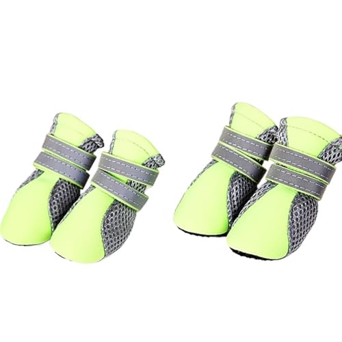 SJHFKDK Hundeschuhe Pfotenschutz Outdoor Atmungsaktive Hunde-Outdoor-Spazierschuhe, Netz, weich, for die Nacht, reflektierende Stiefel for große und kleine Hunde(Green,XL) von SJHFKDK
