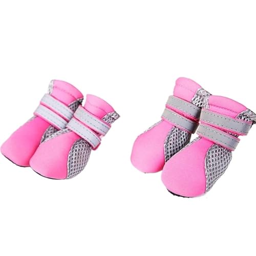 SJHFKDK Hundeschuhe Pfotenschutz Outdoor Atmungsaktive Hunde-Outdoor-Spazierschuhe, Netz, weich, for die Nacht, reflektierende Stiefel for große und kleine Hunde(Pink,Samll) von SJHFKDK