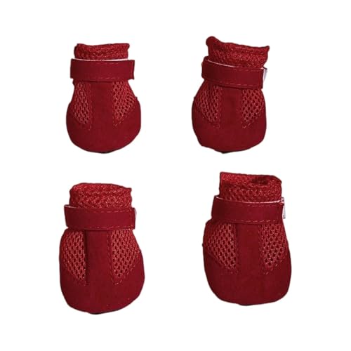 SJHFKDK Hundeschuhe Pfotenschutz Outdoor Hundeschuhe, Sommer, leichte Mesh-Haustiersandalen mit weicher Sohle, bequemes Gehen und Laufen for kleine Welpen(Red,Samll) von SJHFKDK