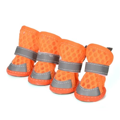 SJHFKDK Hundeschuhe Pfotenschutz Outdoor Hundeschuhe for kleine und mittelgroße Hunde, reflektierendes Netz, atmungsaktiv, Sommerschuhe, Welpen-Outdoor-Zubehör(Orange,5) von SJHFKDK