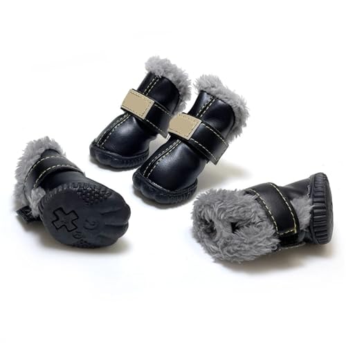 SJHFKDK Hundeschuhe Pfotenschutz Outdoor Klassische Hundeschuhe mit Plüschfutter for kleine bis große Hunde Klettverschluss, rutschfeste Stiefeletten for den Außenbereich, for Winter(Black,M) von SJHFKDK
