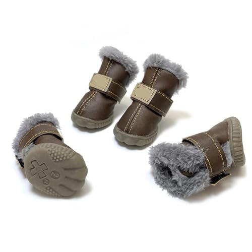 SJHFKDK Hundeschuhe Pfotenschutz Outdoor Klassische Hundeschuhe mit Plüschfutter for kleine bis große Hunde Klettverschluss, rutschfeste Stiefeletten for den Außenbereich, for Winter(Brown,XXL) von SJHFKDK