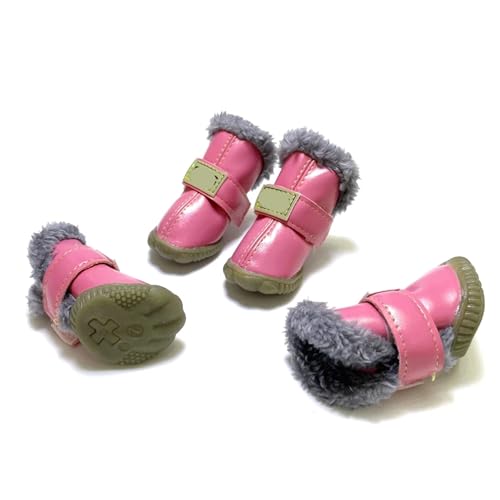 SJHFKDK Hundeschuhe Pfotenschutz Outdoor Klassische Hundeschuhe mit Plüschfutter for kleine bis große Hunde Klettverschluss, rutschfeste Stiefeletten for den Außenbereich, for Winter(Pink,XXL) von SJHFKDK