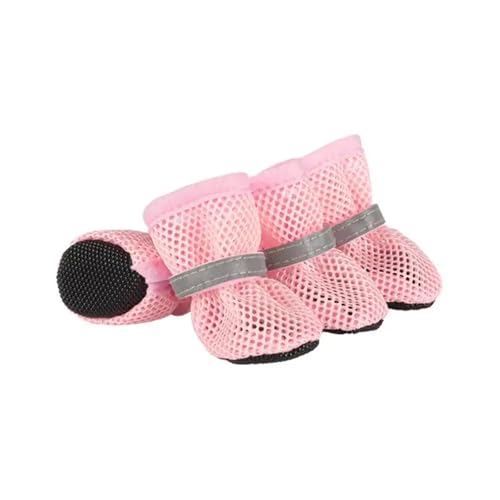 SJHFKDK Hundeschuhe Pfotenschutz Outdoor Sommer-Hundeschuhe, atmungsaktive Netzstiefel mit Rutschfester Sohle, Pfotenschutz for kleine/mittelgroße Hunde im Freien(Pink,XL) von SJHFKDK